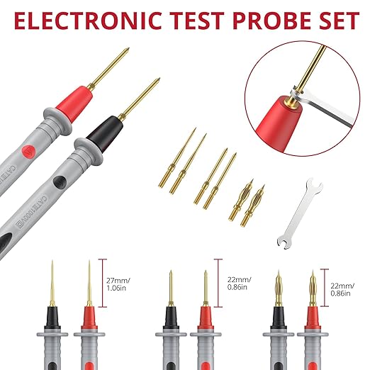 BINTA 27-Piece Silicone Multimeter Leads Kit with Replaceable Gold-Plated Test Probes 4PCS Alligator Clips Test Hook, Multimeter Leads Kit for Industrial Car Electrical Testing Home CAT Ⅲ 1000V 20A