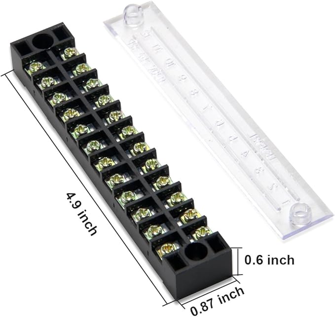 MILAPEAK 10pcs (5 Sets) 12 Positions Dual Row 600V 15A Screw Terminal Strip Blocks with Cover + 400V 15A 12 Positions Pre-Insulated Terminals Barrier Strip (Black & Red)