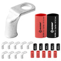 SELTERM 10pcs - 4 AWG 5/16" Stud 90° Bent Battery Lugs - Ring Terminal Connectors with 12pcs 3:1 Black & Red 1/2" Heat Shrink Tubing - Heavy Duty Battery Cable Ends - Tinned Copper Wire Connector Kit