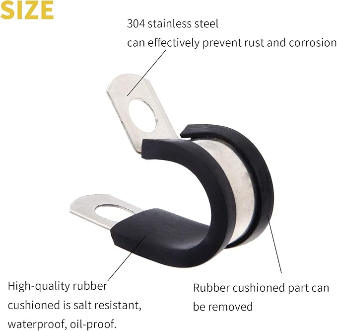 24pcs Wire Clamps 1 Inch, Stainless Steel 304 Cable Clamps Rubber Cushion, Pipe Clamp for wiring, lines, hoses and cables