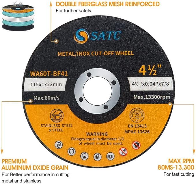 S SATC 4 1/2 Cut Off Wheel 50 PCS Cutting Wheels 4.5"x.040"x7/8" Angle Grinder Cutting Disc Ultra Thin Metal & Stainless Steel
