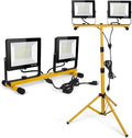 LED Work Lights with Stand, 21000 Lumen, 2-Head Adjustable Work Light, Waterproof Foldable Tripod, 6,500 Kelvin, Extended Cord for Outdoor & Indoor Job Sites, Workshops, Construction, Garage Lighting