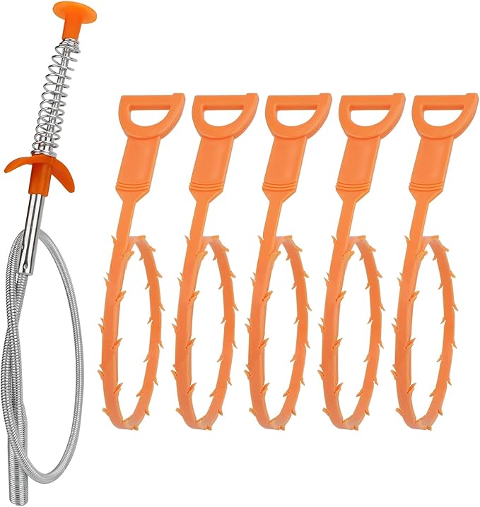 Amazon Basics Drain Clog Remover Tool, Includes 5 Plastic and 1 Stainless Drain Snakes, Effectively Clean Hair and Other Clog for Toilet, Kitchen Sink, Bathroom Tub, 6 Pack