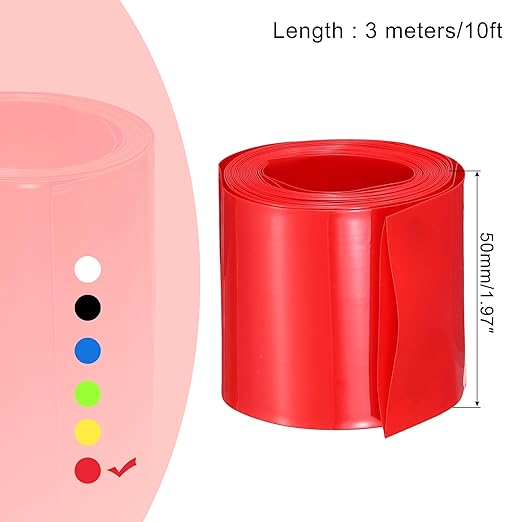 MECCANIXITY Battery Wrap PVC Heat Shrink Tubing 32mm Dia 50mm Flat 10 Feet(3meters) Red Good Insulation for Battery Pack