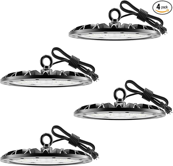loyal 4 Packs 200W UFO LED High Bay Light, 20000LM LED High Bay Shop Light, 6000K Daylight LED Bay Light with 1.2M Cable US Plug, Commercial High Bay Lighting for Warehouse Workshop Garage Factory