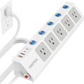 Flat Plug Power Strip with Individual Switches, 10 Ft Ultra Thin Flat Extension Cord, 5-Outlet Surge Protector with 2 USB-C (20W PD) & 2 USB-A, 1700 Joules, Wall Mount for Home Office, White