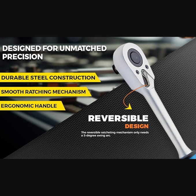 Socket Wrench, 1/4 Drive Ratchet Socket Wrench Dual Drive Ratchet Handles Wrenches with Soft Grip Locking Handle E-2203E