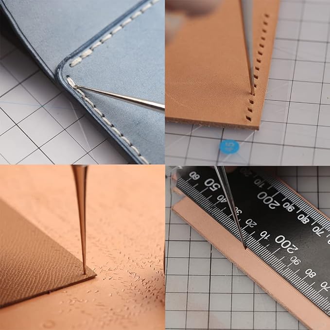 WUTA 10 Packs Leather Craft Awl Tools Leather Hole Punch Tool Sewing Punching Hole Maker Stitching Over Stitch Wood Handle for DIY Handmade Christmas Gift
