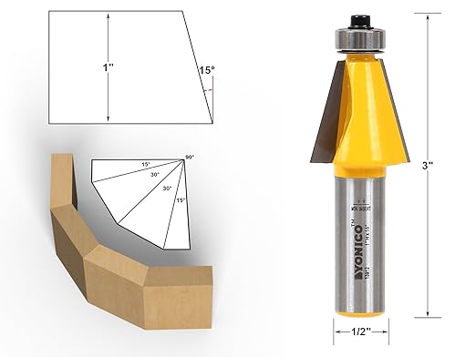 YONICO Chamfer Router Bits Bevel Edge Forming Set 5 Bit 1/2-Inch Shank 13508