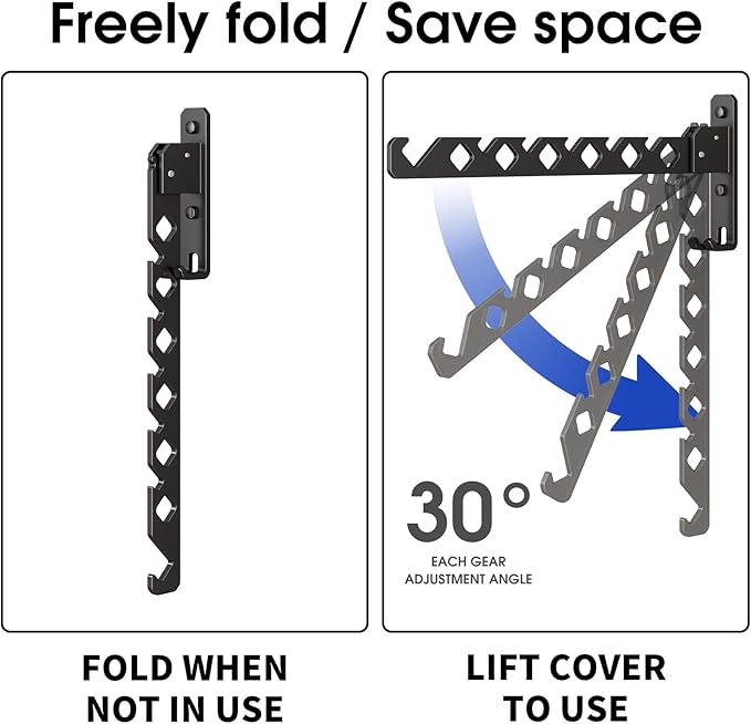 Wall Mounted Clothes Drying Rack, Wall Clothes Hanger Hook for Laundry Room, Clothes Hanger Foldable, Wall Clothes Rack Indoor, Perfect for Small Spaces, Matte Black 2 Packs
