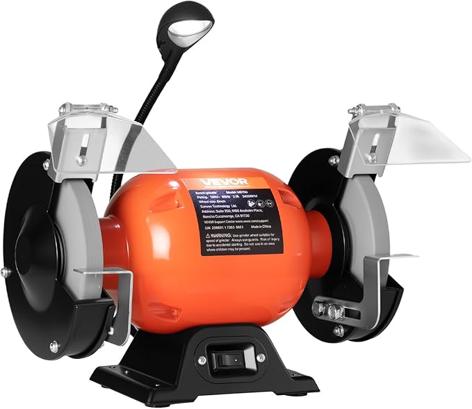 VEVOR Bench Grinder, 6-inch Single Speed Bench Grinder, 3450RPM High-Speed Table Grinders with 250W 2.1A Induction Motor, 36/60-Grit Grinding Wheels & LED Work Light for Fast Sharpening Grinding