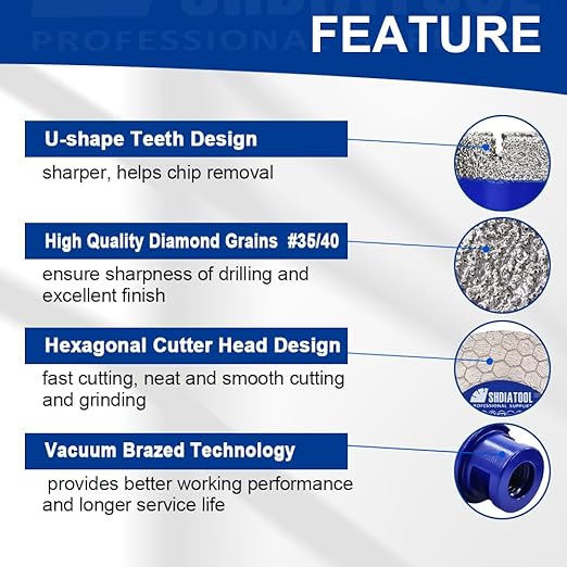 SHDIATOOL Diamond Tile Drill Bits Kit 8pcs, Porcelain Hole Saw Sets, Core Bits Cutter for Drilling Ceramic Marble Granite (20/25/35/50/75/100MM/HEX/4.5")
