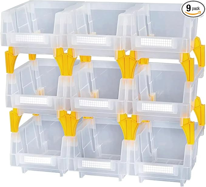 Plastic Garage Stacking Hanging Storage Bins,5-1/3"X4-1/5 X3,Clear,9 pack