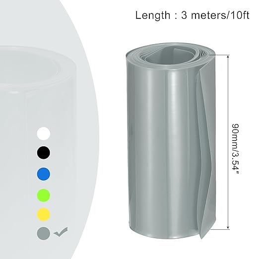 MECCANIXITY Battery Wrap PVC Heat Shrink Tubing 58mm Dia 90mm Flat 10 Feet(3meters) Silver Gray Good Insulation for Battery Pack