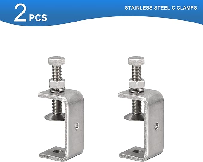 2 Pack 304 Stainless Steel C Clamps with 55mm/2.17" Stable Wide Jaw Opening Tiger Clamp for Woodworking Welding Construction Household Mount