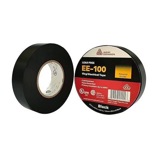 Avery Dennison Electrical Tape, General Use PVC Electric Tape, UL/CSA Listed Insulating Vinyl Tape for Electrical, Repairs, Automotive and Equipment, EE-100, ¾ in x 66 ft, Black, 1 Roll