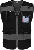 TCCFCCT Mesh Safety Vest 9 Pockets High Visibility Reflective Safety Vest for Men Women, Hi Vis Work Vest with Reflective Strips, Meets ANSI/ISEA Standards, (Black, 3X-Large)