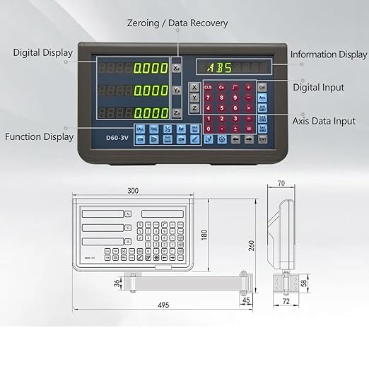 3-Axis Digital Readout DRO DisplayMagnetic Scale Kit for Milling Machine 3pcs Csutomized Size 3 Axis DRO 170-1020mm