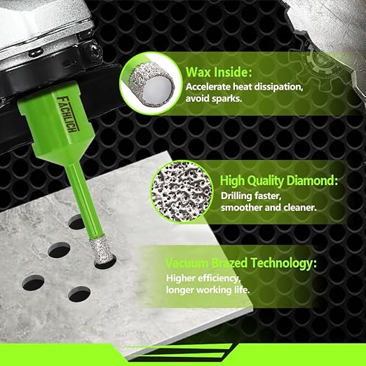 Diamond Core Drill Bits,2pcs 9/16" 14mm Ceramic Tile Drill Bits Vacuum Brazed Diamond Hole Saw for Porcelain Tile,Granite,Marble,Concrete,Masonry,Brick