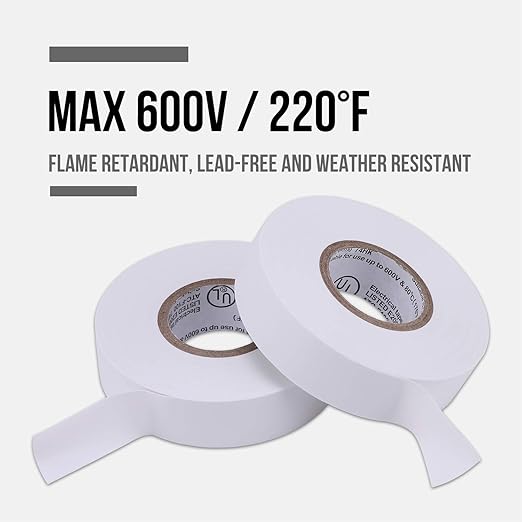 Lichamp 10-Pack White Electrical Tape Waterproof, 3/4 in x 66ft, Industrial Grade UL/CSA Listed High Temp Electrical Tape Electric Super Vinyl