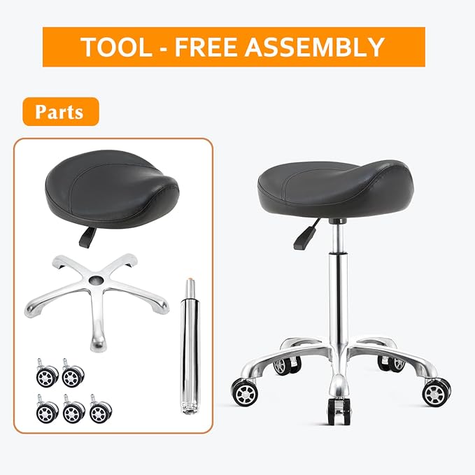Saddle Stool Chair with Wheels,Ergonomic Swivel Rolling Height Adjustable for Salon Beauty Clinic Dentist Tattoo Home Office