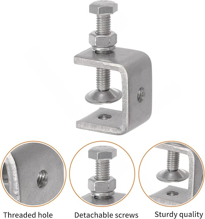 Stainless Steel C Clamps, Mini Tiger Clamp Set for Mounting, Heavy Duty Metal U Clamps, Small Desk G-Clamp with 1.18 Inch Stable Wide Jaw Opening for Metal Working Woodworking Welding Building (4pcs)