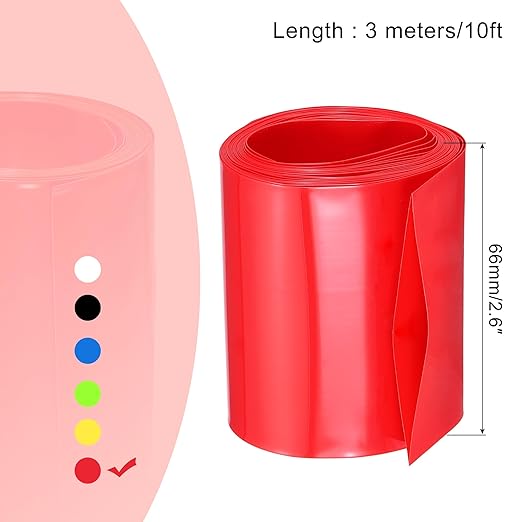 MECCANIXITY Battery Wrap PVC Heat Shrink Tubing 42mm Dia 66mm Flat 10 Feet(3meters) Red Good Insulation for Battery Pack