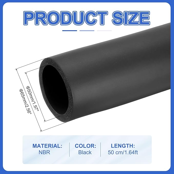 uxcell Pipe Insulation Tube Foam, 2" ID x 1/3" Thick x 1.64ft Foam Pipe Cover Non-Slip Hollow Tubing Guitar Air Conditioner Stand Fitness Equipment Handles, Black
