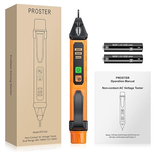 Proster Non Contact Voltage Tester Pen - Adjustable Sensitivity AC Voltage Detector, Electric Volt Pen Tester Pen 12-1000V/48-1000V, Contactless Voltage Detector