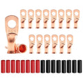 16Pcs Battery Cable Ends 6 AWG 5/16" Stud Copper Ring Terminals Wire Lugs with 16Pcs Heat Shrink Tubing 6 Gauge Battery Cable Lugs Heavy Duty Cable Lugs Bare Copper Eyelets Tubular Ring Terminal