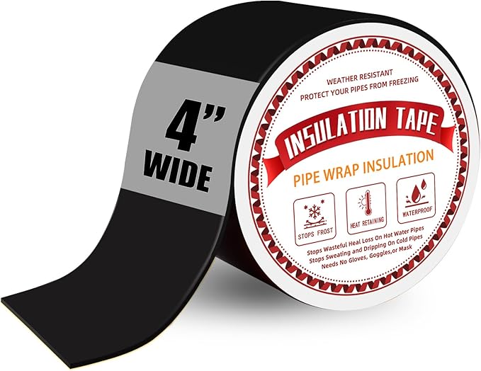 Pipe Insulation Tape, Outdoor Water Pipe Insulation Wrap, Foam Insulation Tape for Outdoor Pipes Winter Freeze Protection, Heat Tape for Water Pipes, Copper Pipes, PVC, AC Line, 4in x 15ft, Black