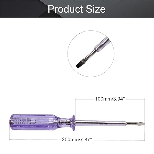 Fielect Voltage Tester Voltage Detector Pen Circuit Tester Tool Flat-Blade Slotted Screwdriver Test Pen JRDB-936 AC/DC 100-500V Purple Clear 1pcs
