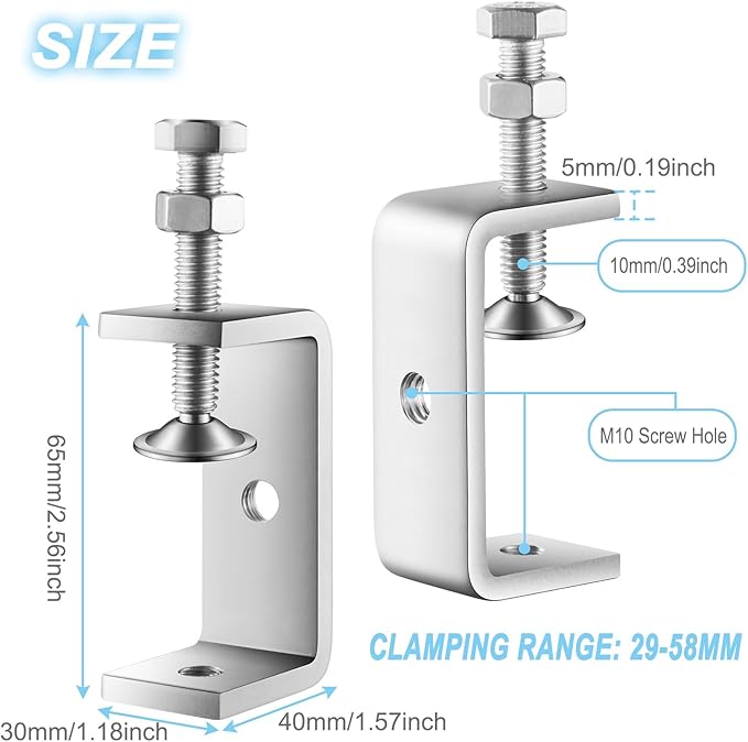 10 Pcs 304 Stainless Steel C Clamp Mini Tiger Clamp 1Inch Heavy Duty Metal U Clamps with Stable Wide Jaw Opening for Mounting Metal Working Woodworking(10 Pcs, 2 9/16 Inch)