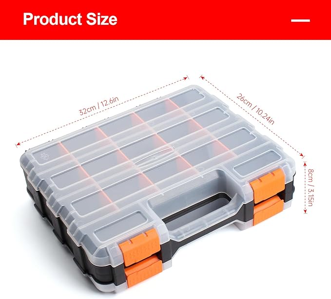 Plastic Tool Box,NOEAIKE Double Side Tool Organizer Small Parts Tool Box Hardware Organizer with Removable Plastic Dividers for Bead/Screws/Nuts/Nails/Bolts/Bins/Crafts