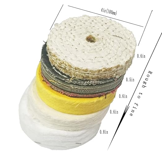 𝐉𝐔𝐍𝐋𝐈𝐗𝐍 4 Inch Abrasive Buffing Wheel, 1/2 Inch Arbor Hole Cotton/Denim/Sisal Polishing Wheel for Bench Grinder (Pack of 5)
