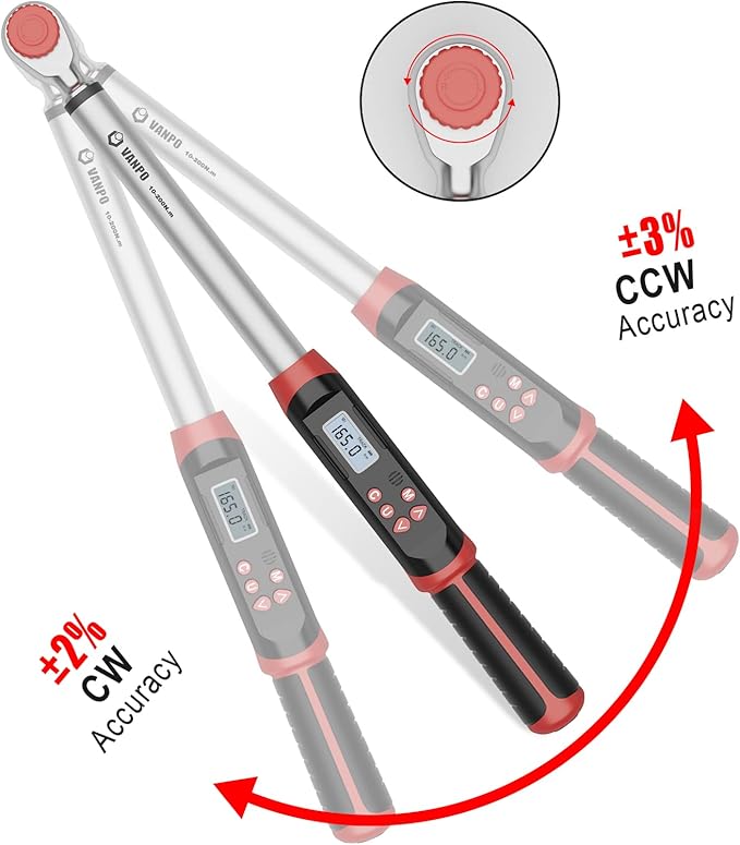 1/2-Inch Drive Digital Torque Wrench(7.38-147.5ft-lbs/10-200NM) Dual-Direction Adjustable Electronic Torque Wrench with Preset Value, Buzzer and LED Flash Notification, for Bike Moto Car