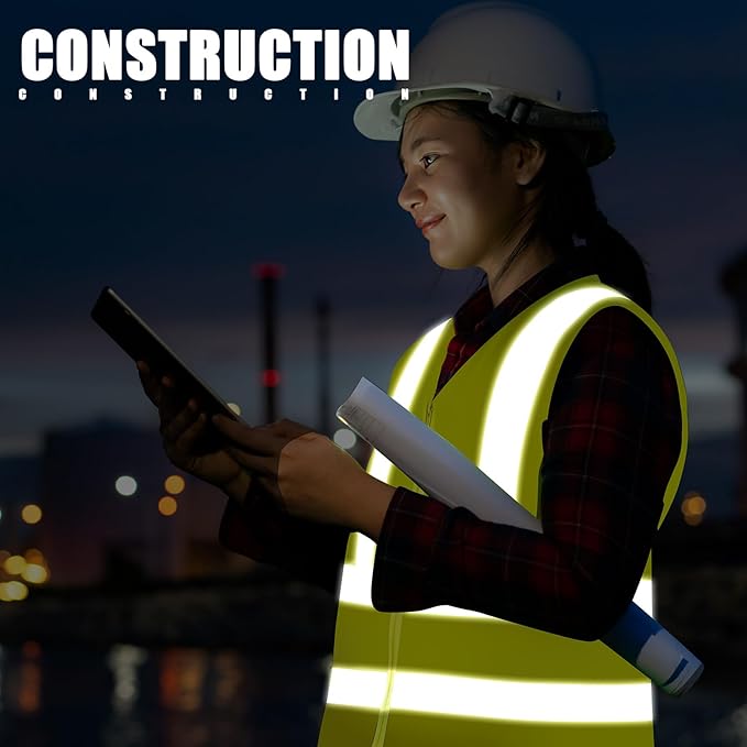 20 Pcs Reflective Safety Vest Yellow Reflective High Visibility Vest for Construction Work Men Women