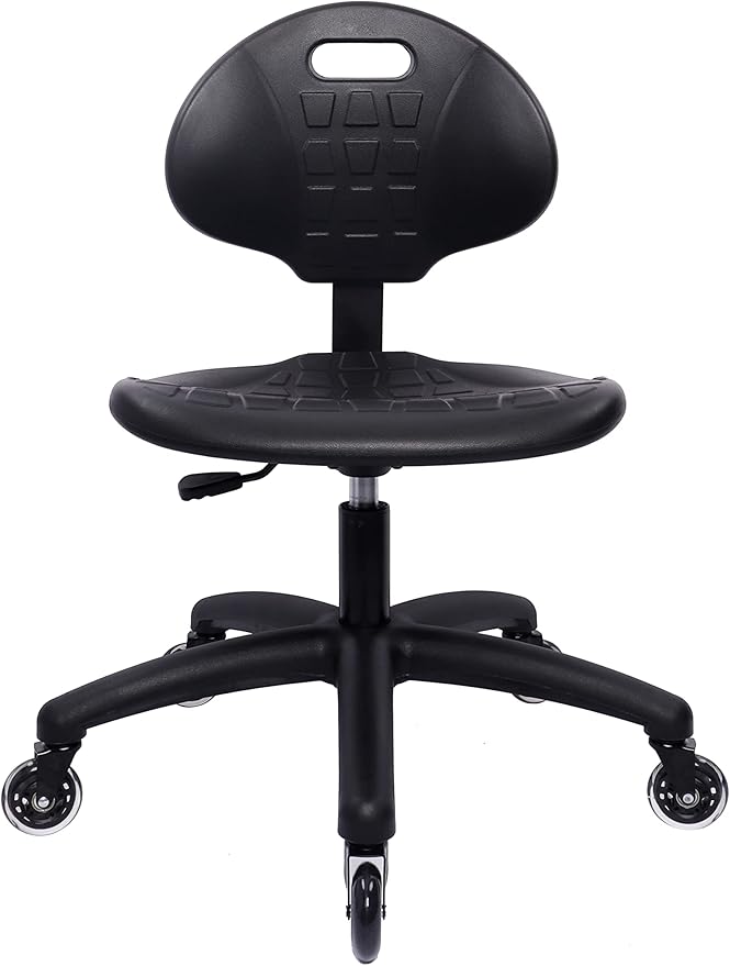 Chair Master Table Height Chair/Stool-Easy to Clean! Deluxe Ergonomic Polyurethane Chair. 5" of Height Adj (16.5"-21.5") 450 lb Capacity. Automotive, Lab, Garage, Home, Office (Rubber Roller, Black)