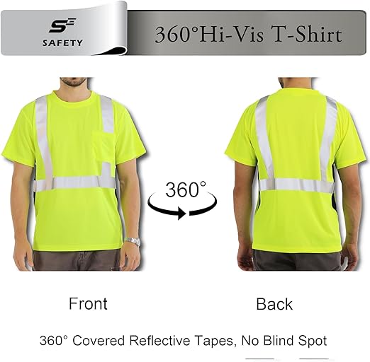 sesafety Safety Reflective Shirts, Class 2 High Visibility Shirts for Men Construction Work Mesh Short Sleeve Yellow XL