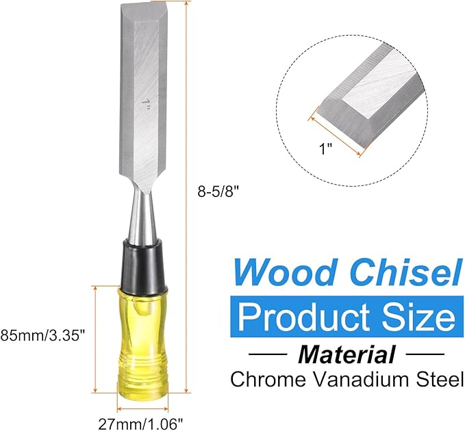 HARFINGTON Wood Chisel 1" CRV Steel Beveled Edge Blade PVC High Impact Handle Woodworking Hand Tool with Caps for Carving Furniture Making Carpentry Tool