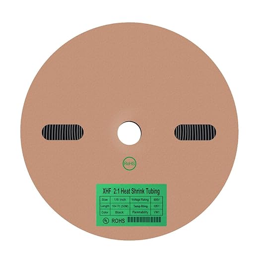 XHF UL Listed 164 FT 1/8" Heat Shrink Tubing Roll 2:1,Electrical Industrial Shrink Tube for Wire Insulation Black