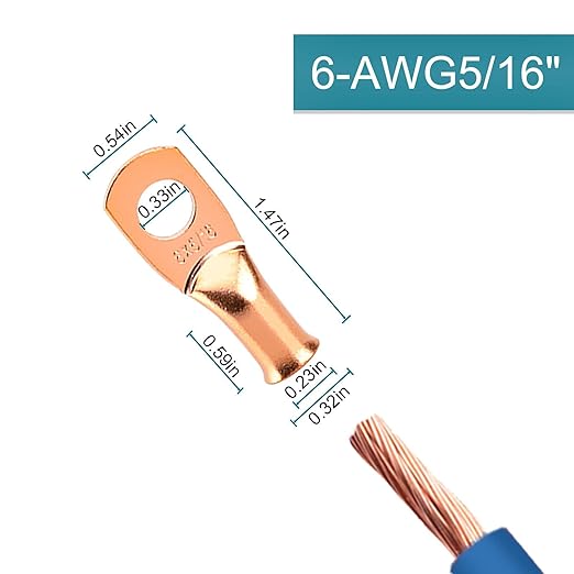 10PCS Battery Cable Ends, 6 Gauge Wire Connectors 5/16 Copper Wire Lugs, Bare Copper Eyelets with Heat Shrink Tubing by HOUSUN