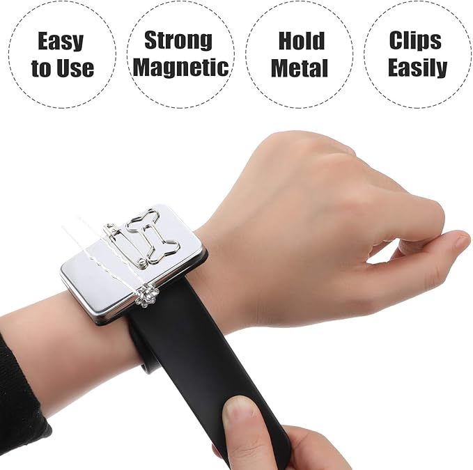 2 Pieces Magnetic Pincushion and Wristband Holder for Quilting, Sewing Pins, Hair Clips - Silicone Wrist Strap, Flannelette Bag