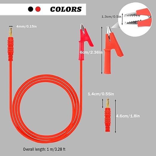 2Pcs 4mm Banana Plug to Alligator Clip Test Lead Wire Cable Set 3.28ft Banana Plug to Crocodile Alligator Clip Test Probe for Automotive multimeters, Testers (X-Y 16A 2S).