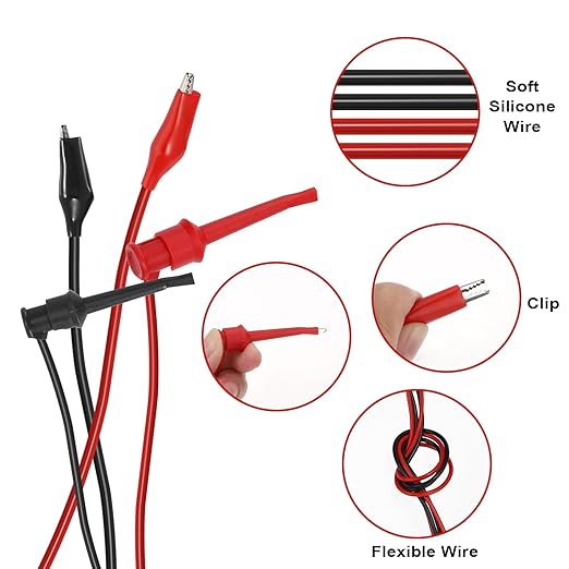 Sumnacon Multimeter Test Lead Set - Stackable Banana Plug to Test Hook, Banana Plug to Alligator Clips Test Cable Kit, Flexible Silicone Electrical Test Wire Leads with Protective 6.6 Ft/2M