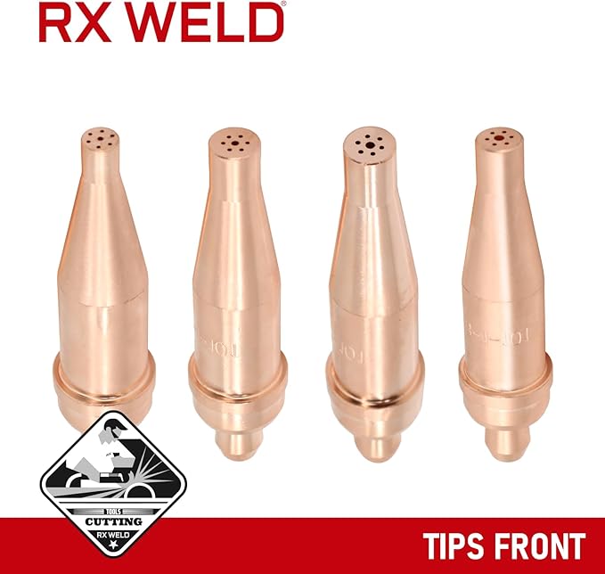 RX WELD 1-101 Series Acetylene Cutting Torch Tips, Size 0-3, Fit V-Style Heavy Duty Torch - Pack of 4