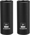 CASOMAN 1/2-Inch Drive x 21mm Deep Impact Socket, 2PCS Set, 6-Point, Metric, CR-MO