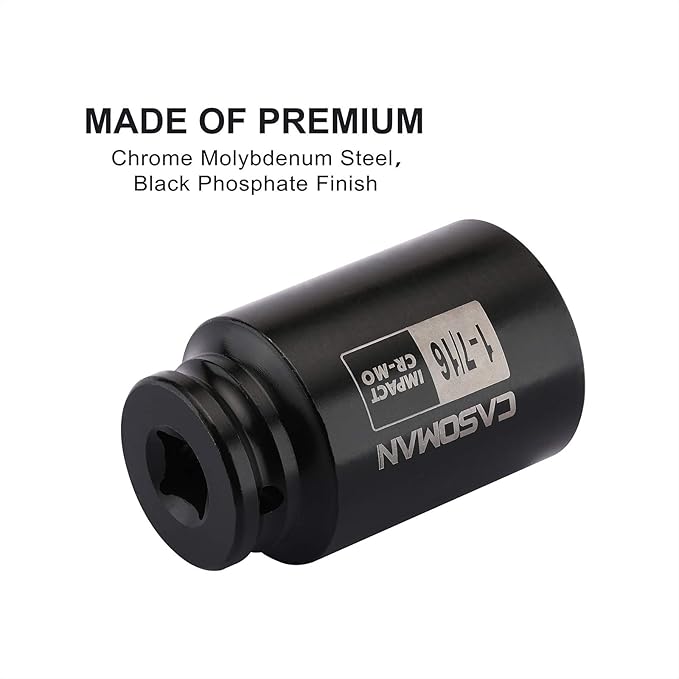 CASOMAN 6-Point 1/2-Inch Drive Deep Impact Socket- 1-7/16" (SAE), CR-MO, 1/2-inch Drive 6 Point Axle Nut Socket for Easy Removal of Axle Shaft Nuts (1-7/16")