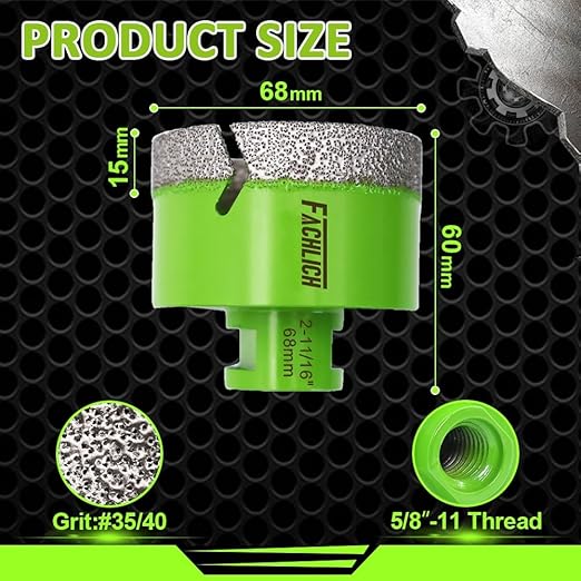 Diamond Core Drill Bits,2-2/3" 68mm Ceramic Tile Drill Bits Vacuum Brazed Diamond Hole Saw for Porcelain Tile,Granite,Marble,Concrete,Masonry,Brick