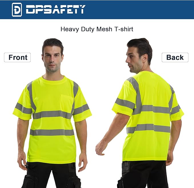 High Visibility Class 3 T Shirts，Hi Vis Safety Shirts with Reflective Strips and Pocket, Short Sleeve Quick Dry Mesh Construction Work Shirt for Men/Women Lime,6XL